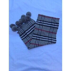 scarf  100% Cashmere With Fur Pompons